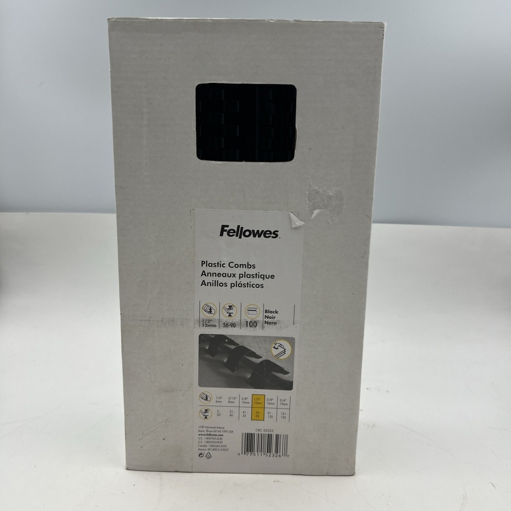 Fellowes Plastic‎ Comb Bindings 1/2" Diameter 90 Sheet Capacity Black 100